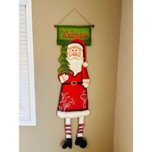 Santa WELCOME Hanging Door Greeter 65” tall - Burlap Material